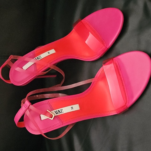 Zara Elegant Pink and Orange Women's Strap Heels Sz 39eu 8.5/9 US New - Picture 2 of 12